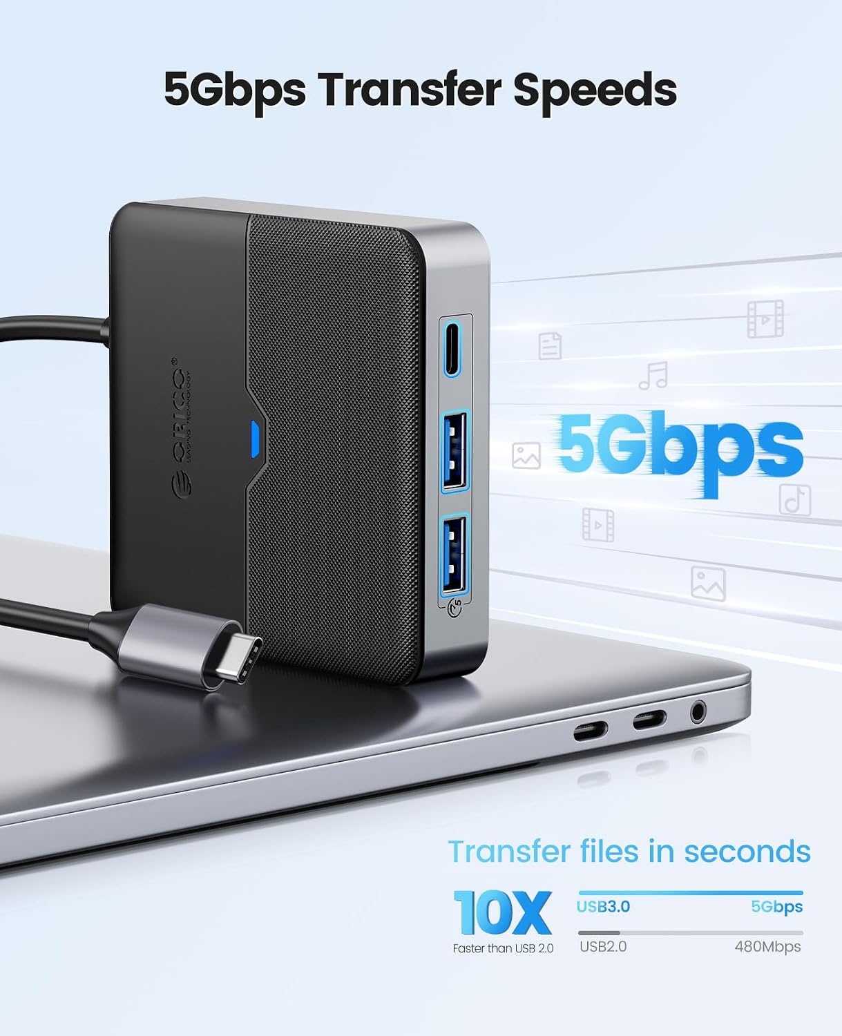 ORICO USB C Hub 6-in-1 docking station met Ethernet 2.5 Gbps, HDMI 4K @60Hz, PD 100W, 5Gbps USB C 3.0, 2 poorten USB A 3.0, type C multiport adapter voor MacBook Air Pro M2 M1 iPad Surface Dell Hp (15