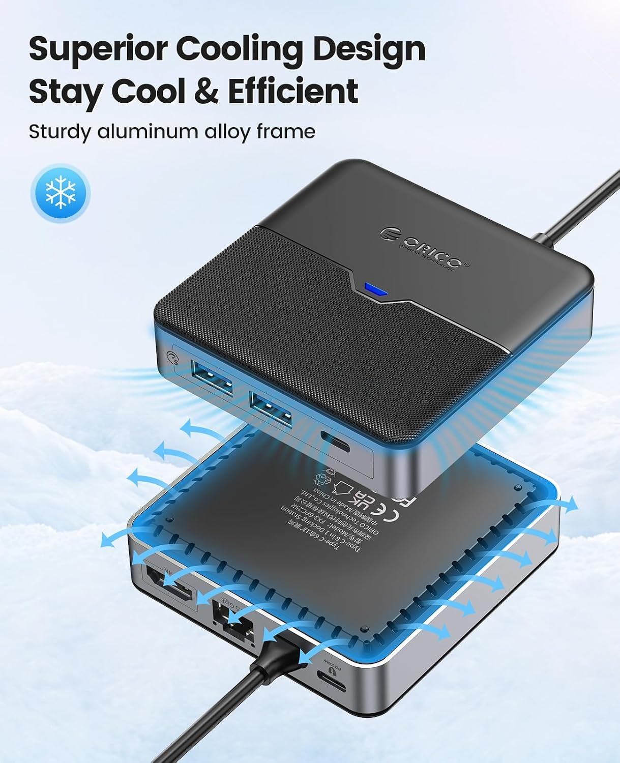 ORICO USB C Hub 6-in-1 docking station met Ethernet 2.5 Gbps, HDMI 4K @60Hz, PD 100W, 5Gbps USB C 3.0, 2 poorten USB A 3.0, type C multiport adapter voor MacBook Air Pro M2 M1 iPad Surface Dell Hp (15