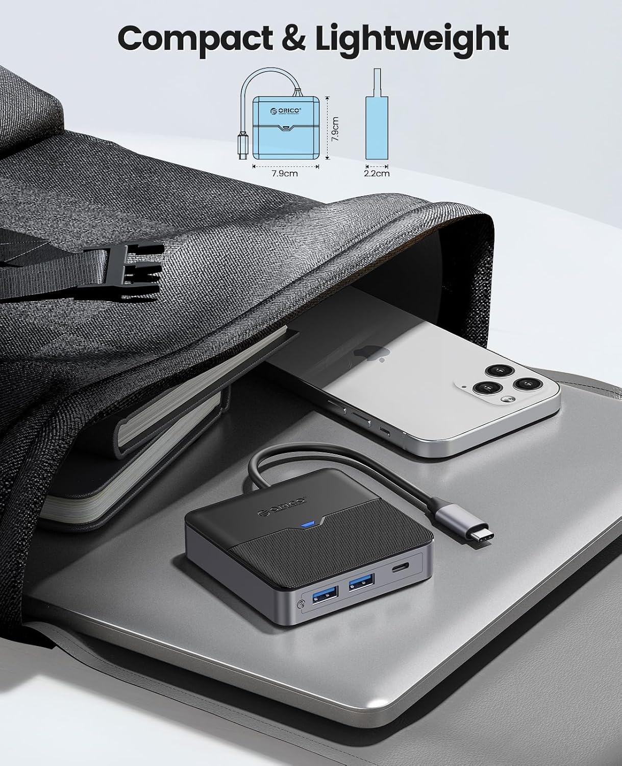 ORICO USB C Hub 6-in-1 docking station met Ethernet 2.5 Gbps, HDMI 4K @60Hz, PD 100W, 5Gbps USB C 3.0, 2 poorten USB A 3.0, type C multiport adapter voor MacBook Air Pro M2 M1 iPad Surface Dell Hp (15