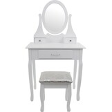 Kaptafel - met spiegel en kruk - 75x40x137 cm - wit