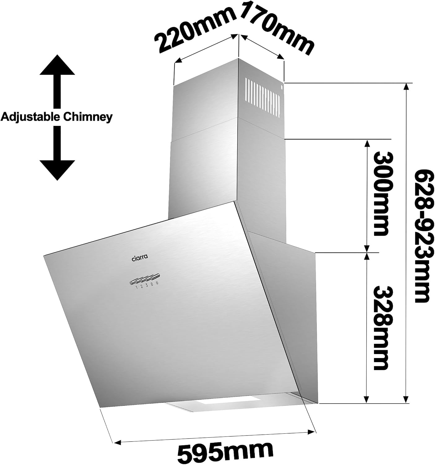CIARRA Afzuigkap Wandmontage Schuin RVS - 60cm - 35% Korting!