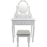 Antieke Kaptafel met LED Spiegel & Krukje - 3 Lades | 35% Korting
