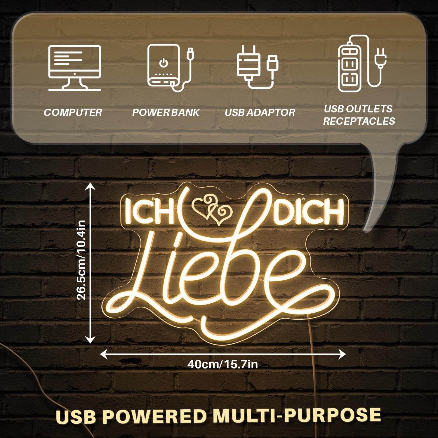 LED Neon Bord "Ich liebe Dich" - 40x26cm Acryl - Warm Wit - 58% Korting