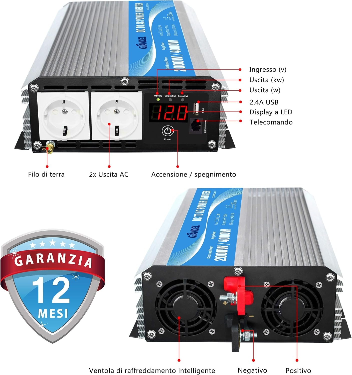 2000W Camper/Vrachtwagen Omvormer 12V naar 230V | 34% Korting