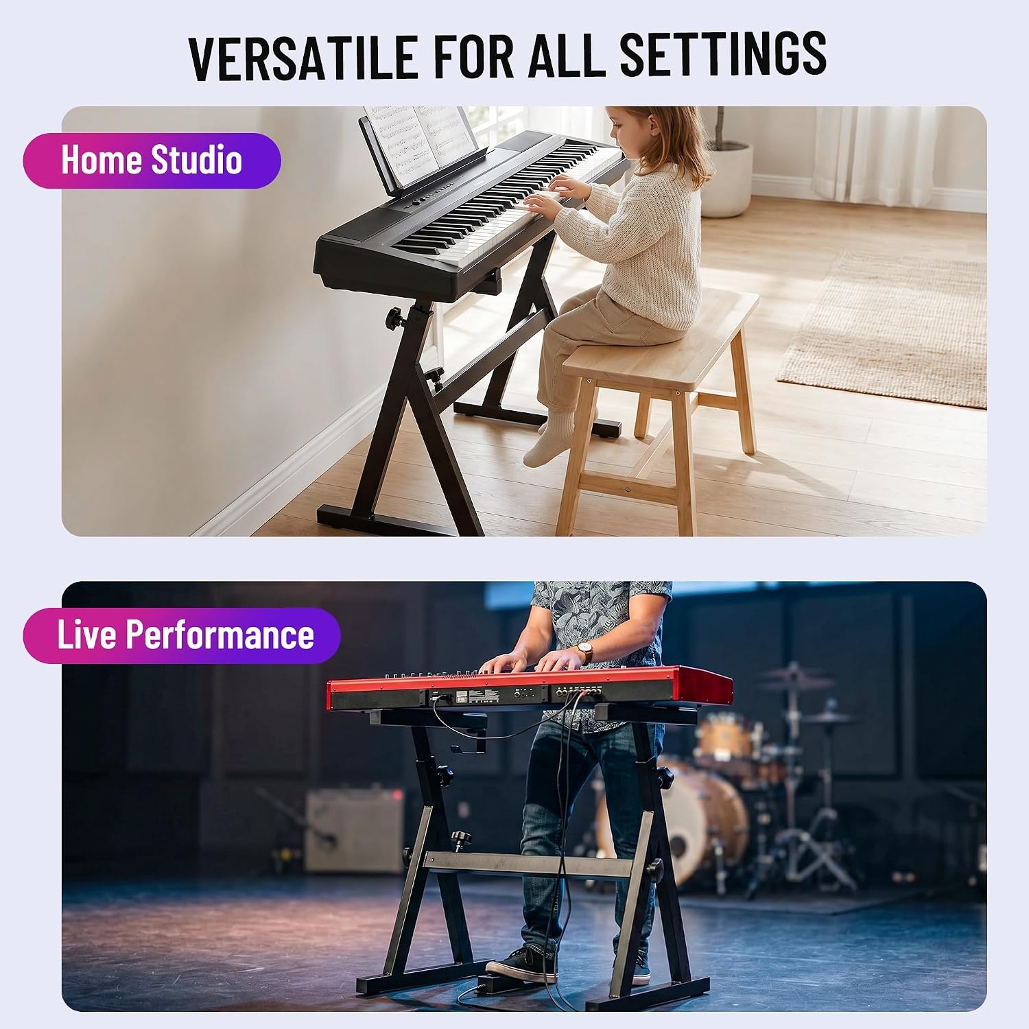 Verstelbare Keyboardstandaard Z-vorm - 113kg draagvermogen - 34% Korting
