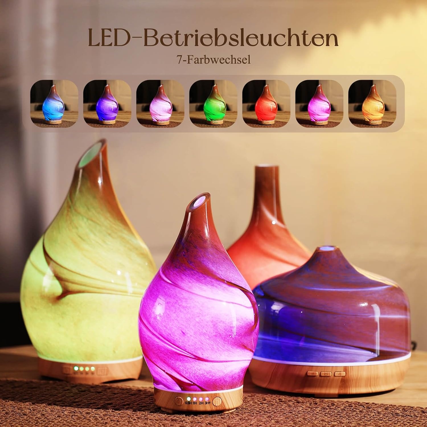 Aroma Diffuser Luchtbevochtiger 150ml - Handgeblazen Glas & 7 Kleuren LED - 34% Korting
