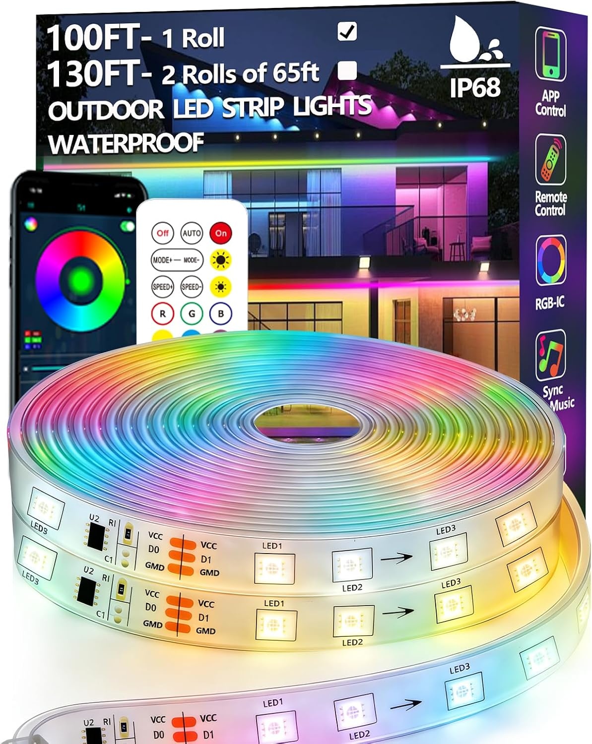 Ledstrip Buiten 30m RGB+IC IP68 Waterdicht met App Bediening - 34% Korting