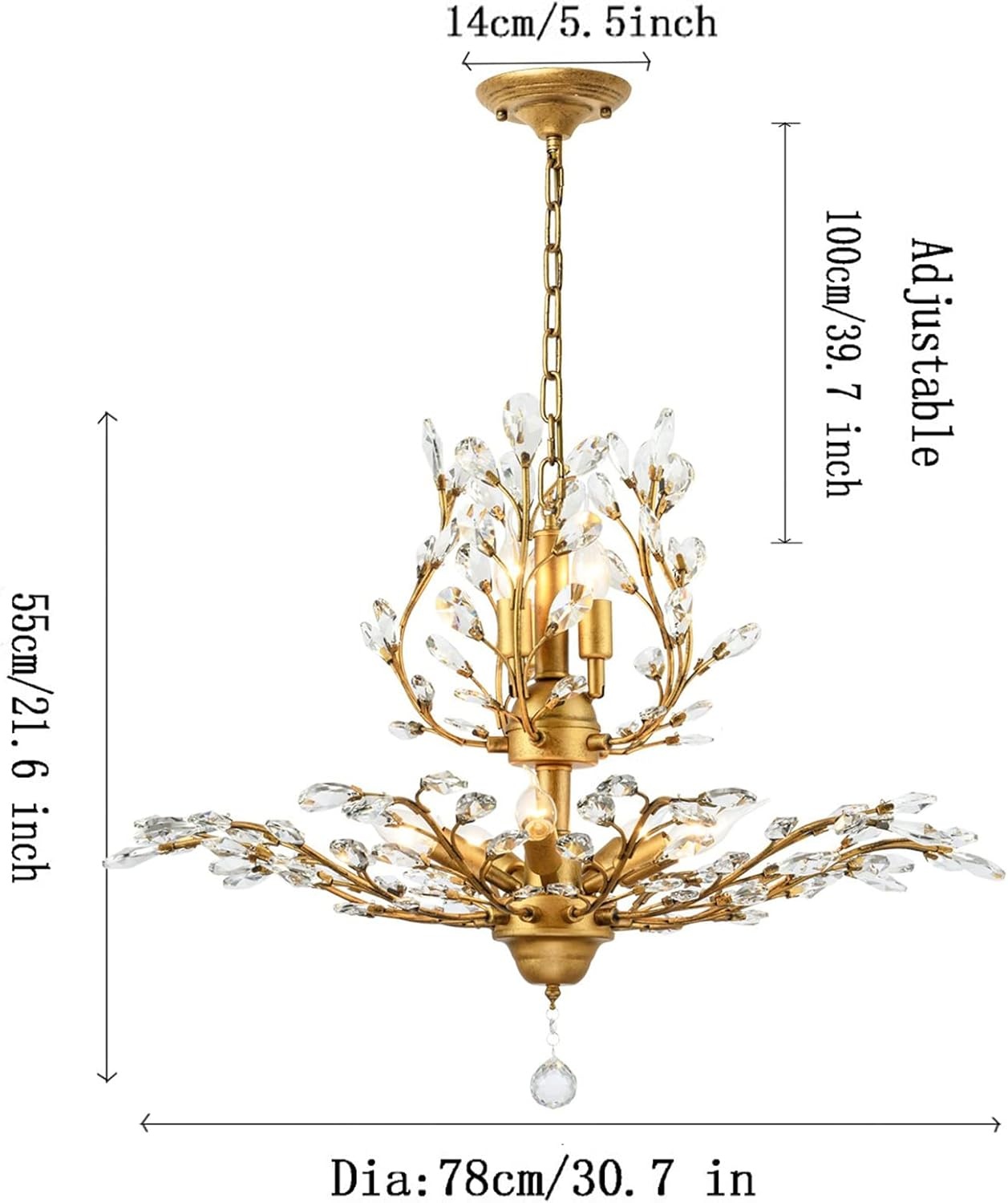 Kristallen Kroonluchter Vintage Goud 8-Lichts - 35% Korting