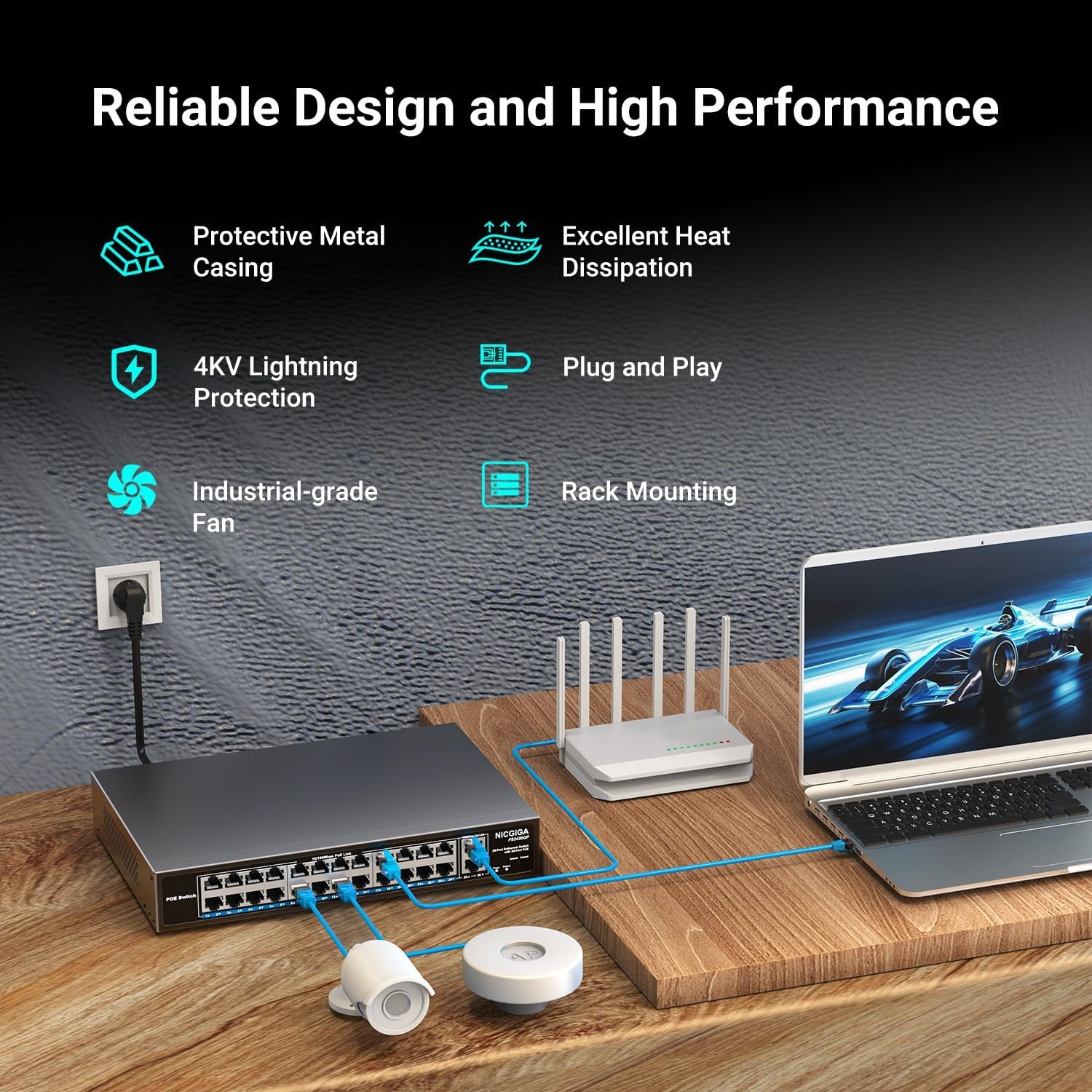24-Poorts PoE+ Switch 400W met 2x Gigabit Uplink - 34% Korting