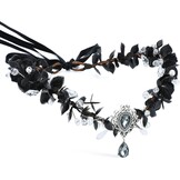 Zwarte Elfenkroon Haarband met Bloemen & Kristal | Gothic Cosplay Korting