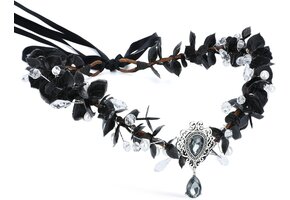 Zwarte Elfenkroon Haarband met Eucalyptus & Bloem | Gothic Cosplay