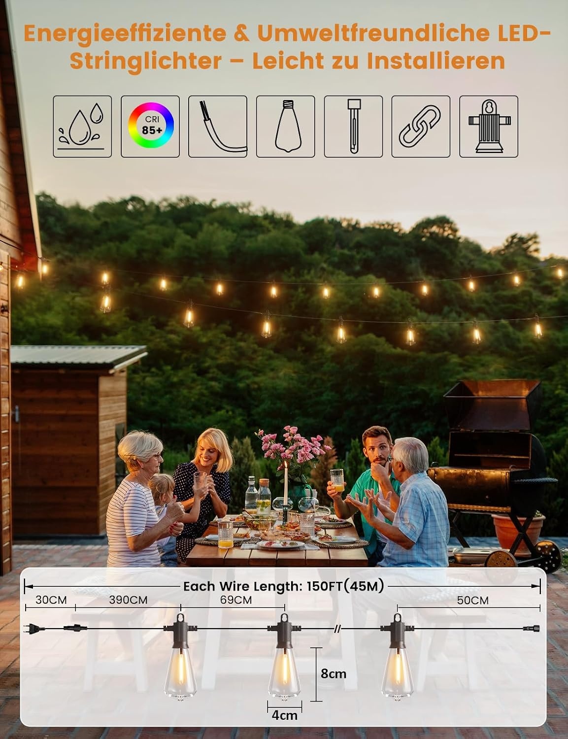 Lichtsnoer Buiten & Binnen 45m - 63 LED Lampen Warmwit - 34% Korting!
