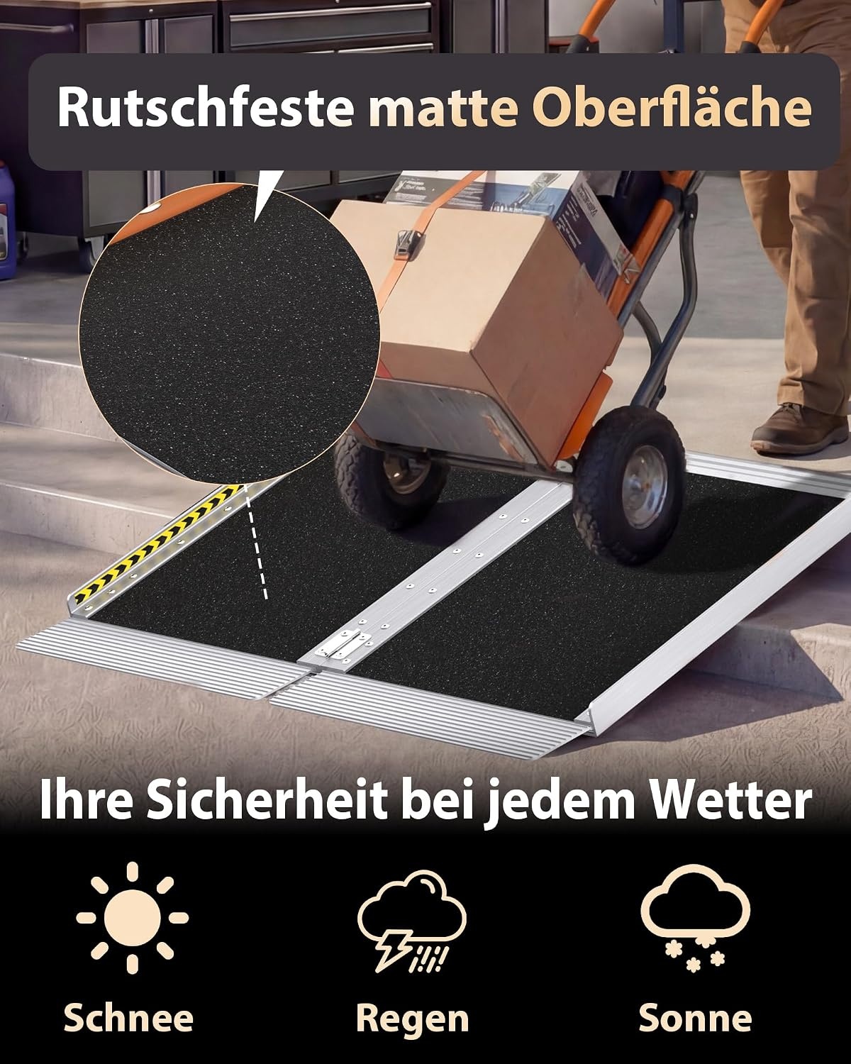 Opvouwbare Rolstoeloprit 61cm | 363kg | Aluminium Antislip met Handvat