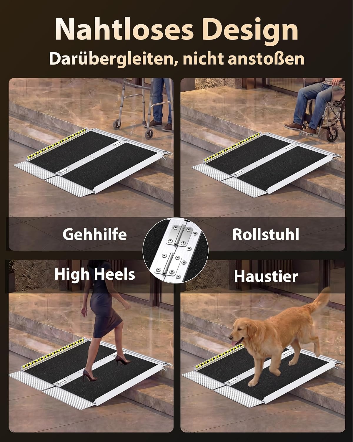Opvouwbare Rolstoeloprit 61cm | 363kg | Aluminium Antislip met Handvat