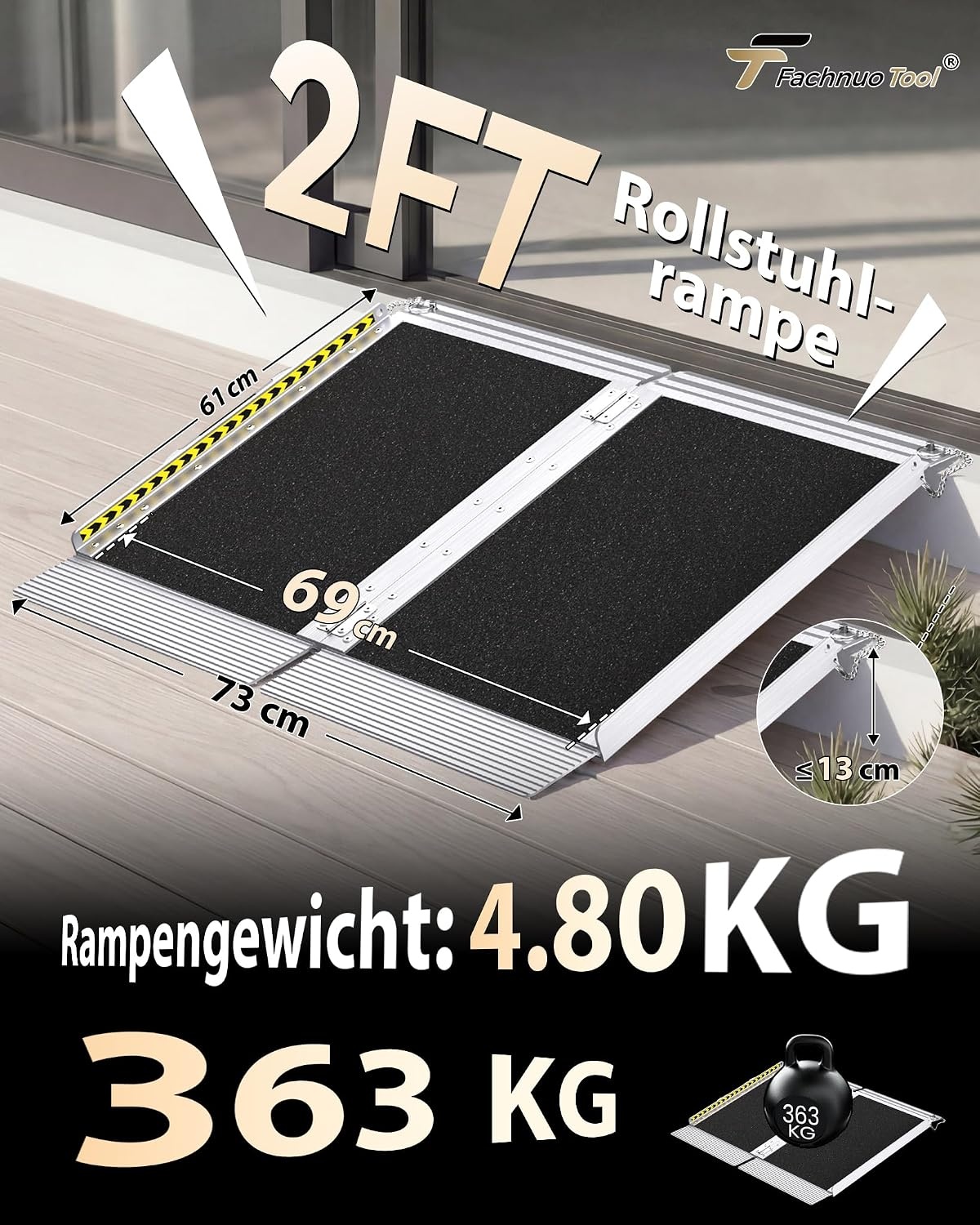 Opvouwbare Rolstoeloprit Aluminium - 61 cm - 363 kg draagvermogen - 34% Korting