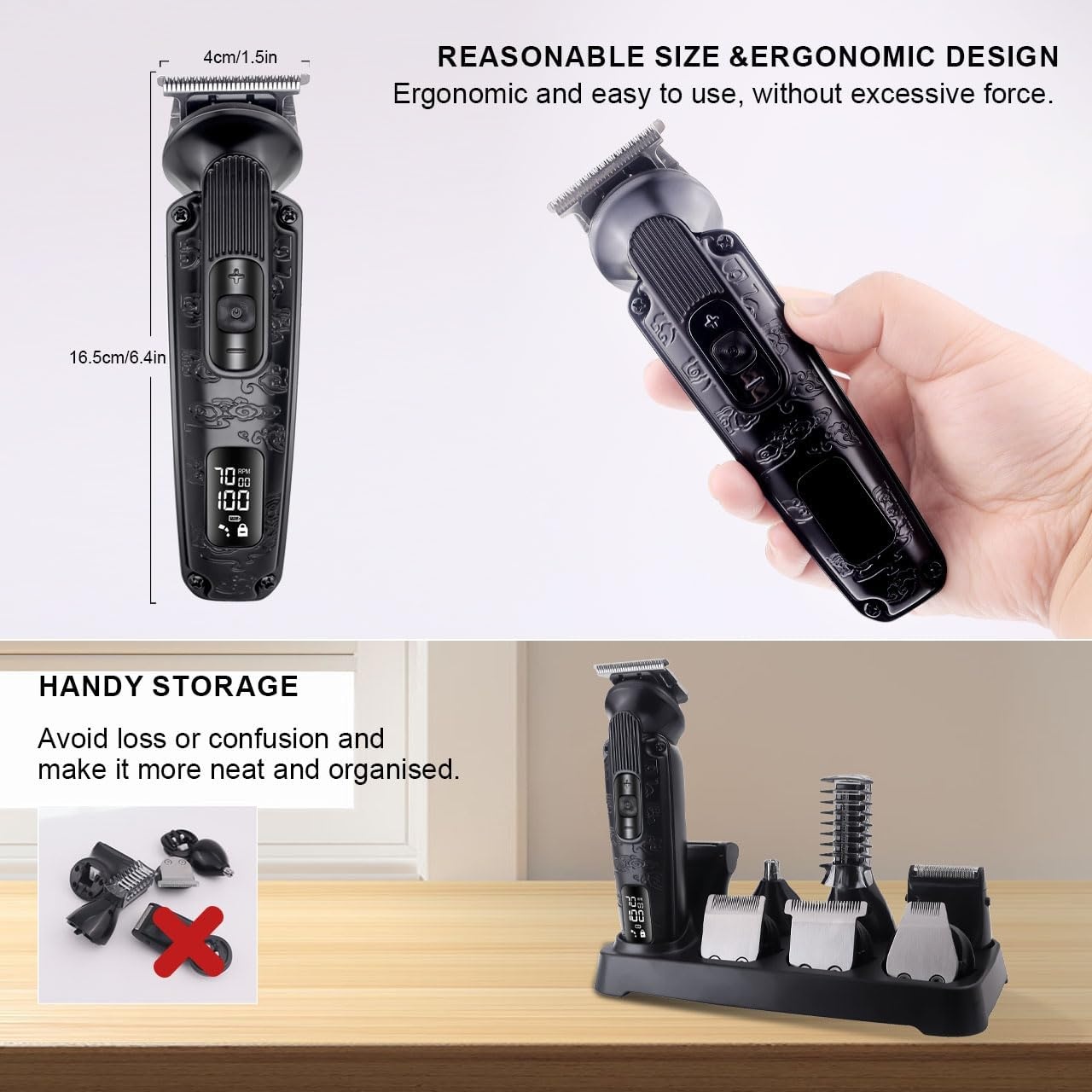 8-in-1 Baardtrimmer & Scheerapparaat - Instelbare Snelheid, Waterdicht