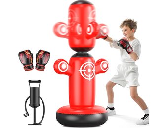 Staande Bokszak Kinderen 6-14 Jaar | 360° Draaibaar | 64 Inch | Incl. Handschoenen & Pomp | 33% Korting