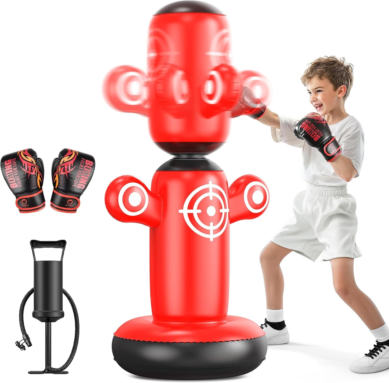 Staande Bokszak Kinderen 6-14 Jaar | 360° Draaibaar | 64 Inch | Incl. Handschoenen & Pomp | 33% Korting