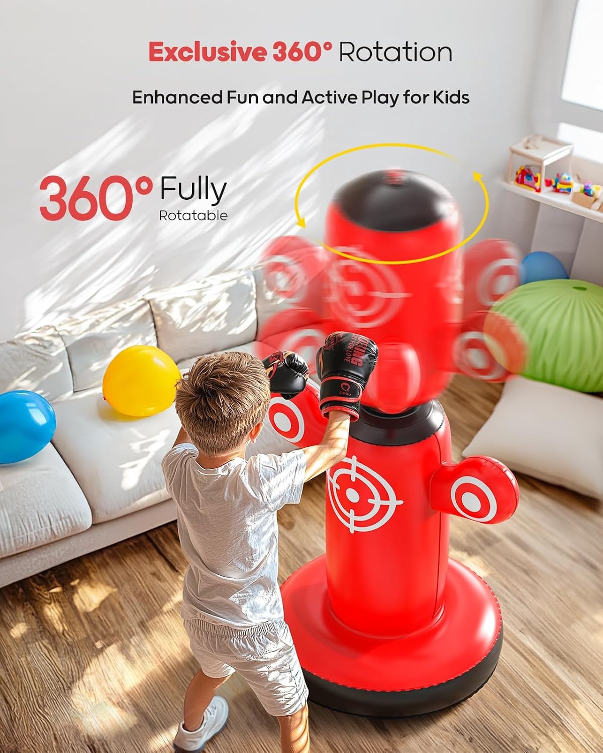 Staande Bokszak Kinderen 6-14 Jaar | 360° Draaibaar | 64 Inch | Incl. Handschoenen & Pomp | 33% Korting