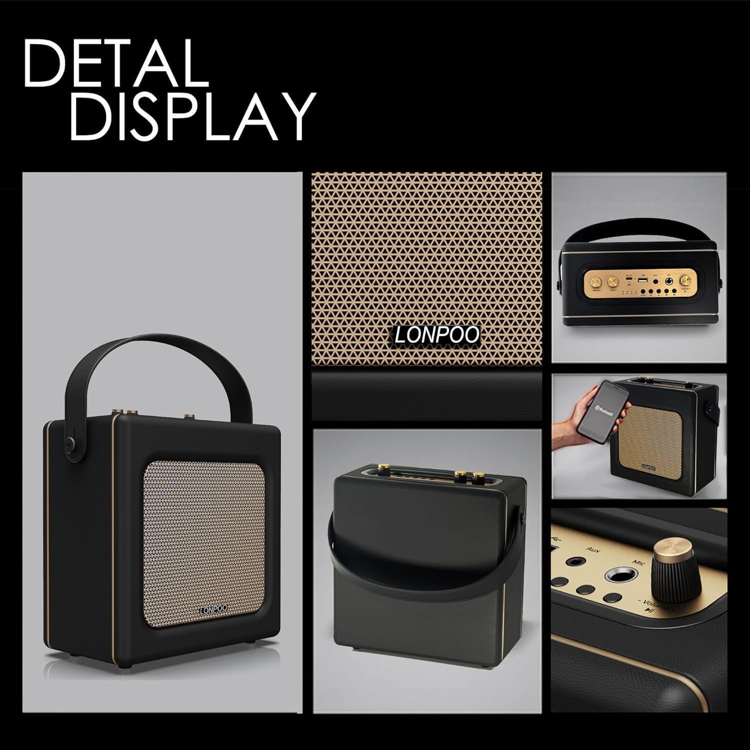 Retro Bluetooth Speaker 20W Goud/Zwart - 29% Korting