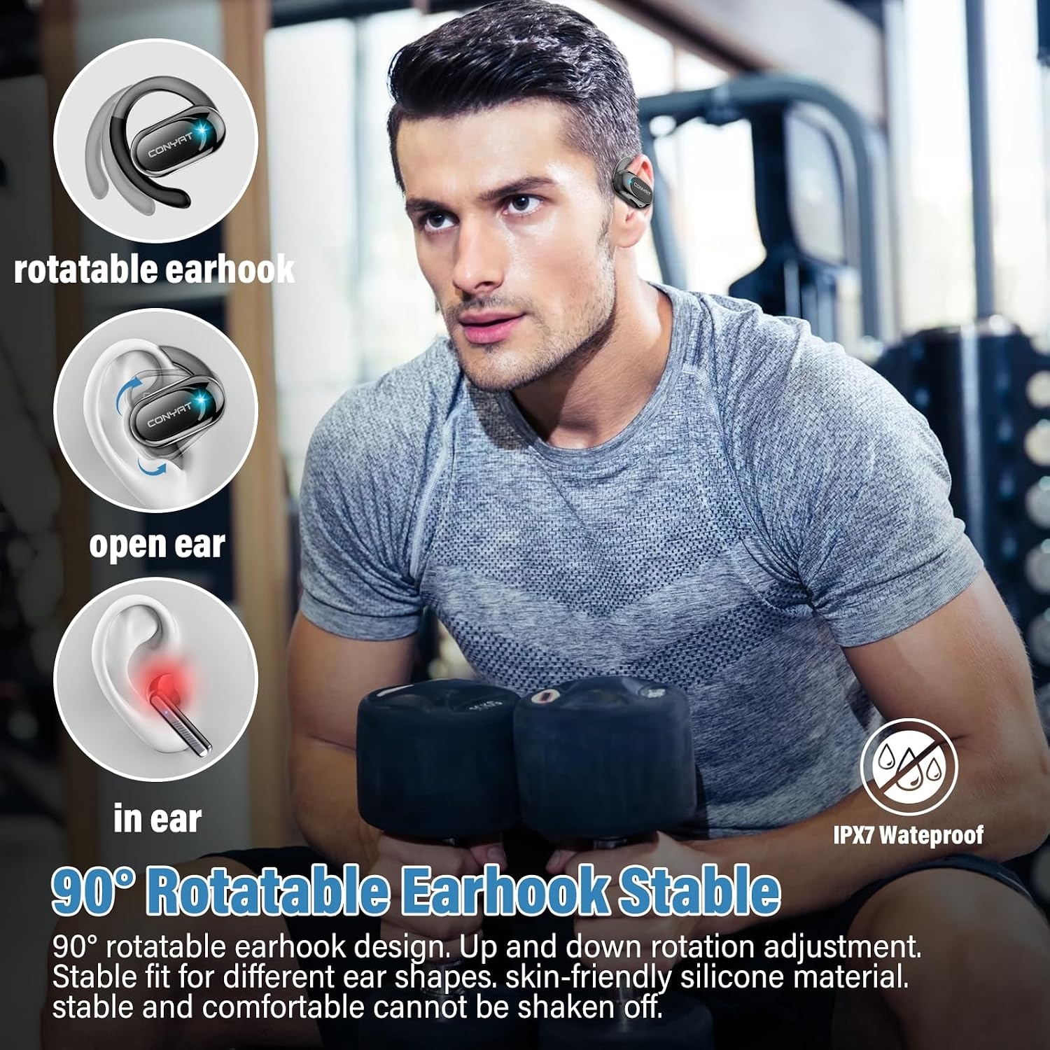 Open-Ear Sport Koptelefoon: 58u Speeltijd, Bluetooth 5.4, IPX7 (Zwart) - 28% Korting!