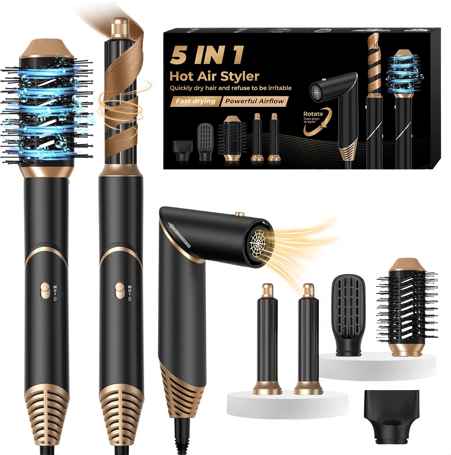 5-in-1 Heteluchtborstel Styler - Zwart, 46% Korting