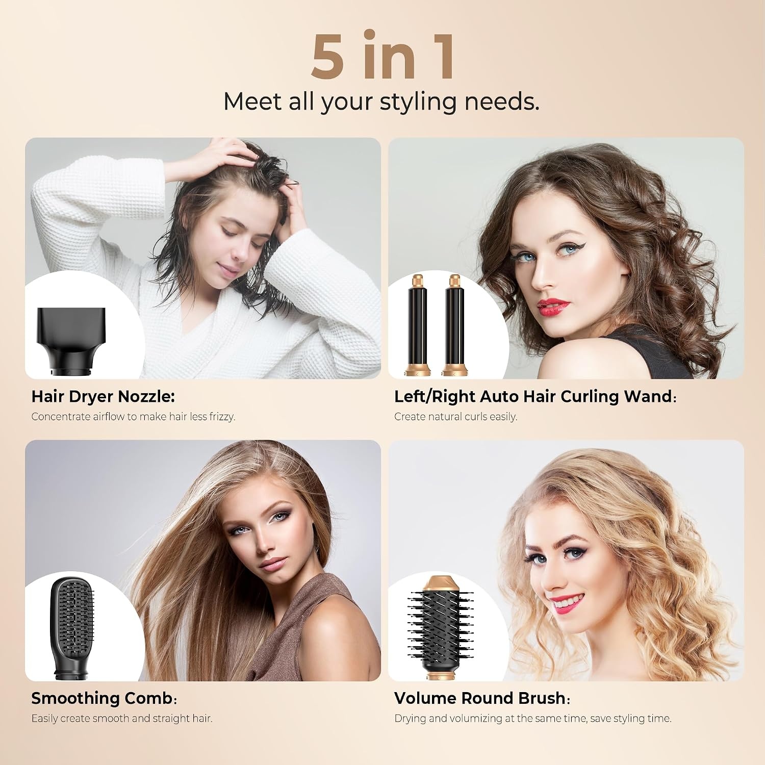 5-in-1 Heteluchtborstel Styler - Zwart, 46% Korting