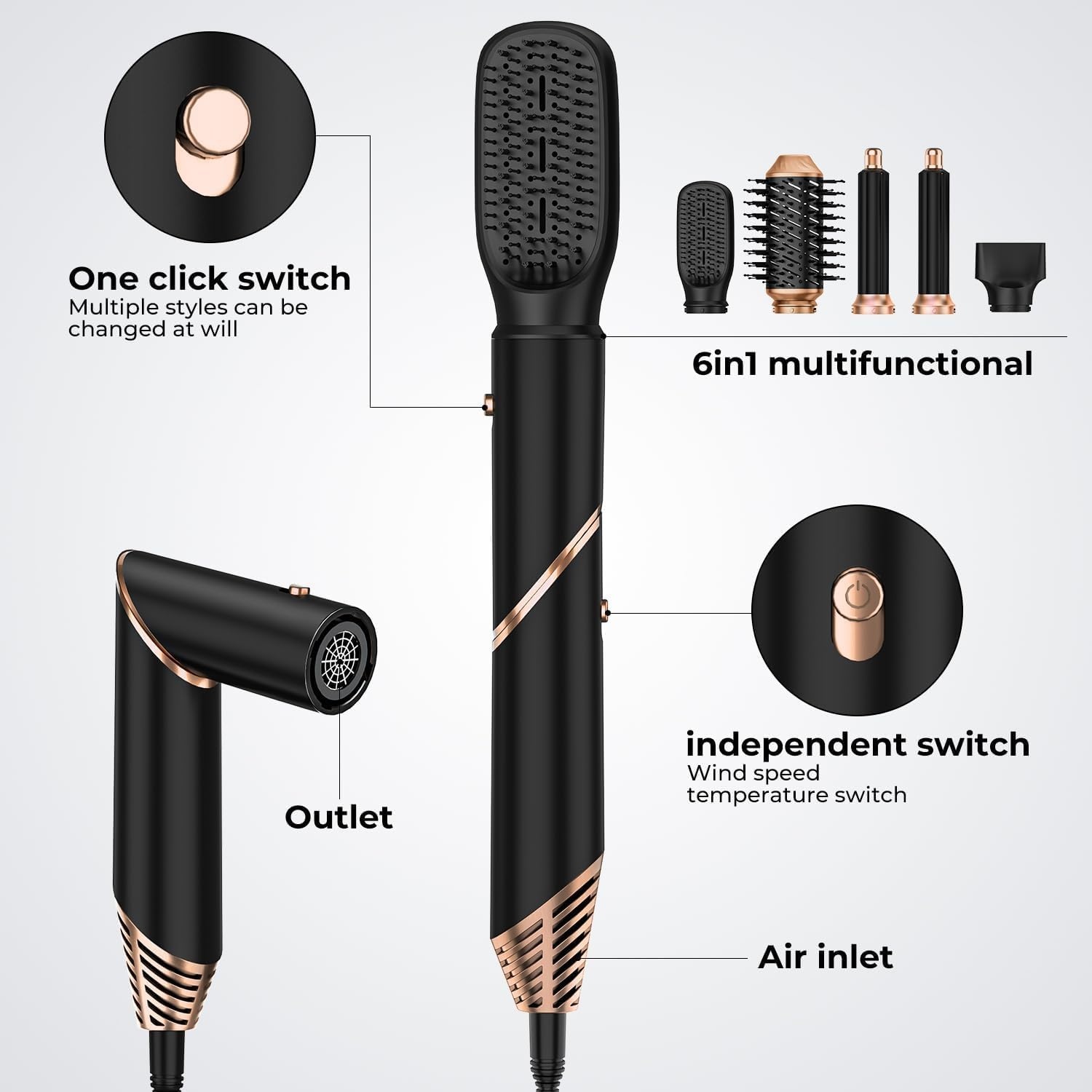 5-in-1 Heteluchtborstel Styler - Zwart, 46% Korting