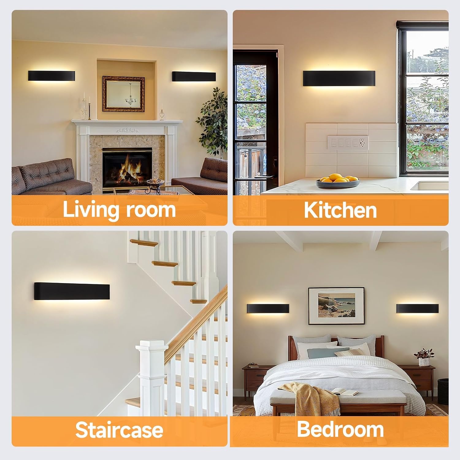 4x Zwarte Wandlamp Binnen 18W Dimmbaar - 3000-6500K - 2160LM