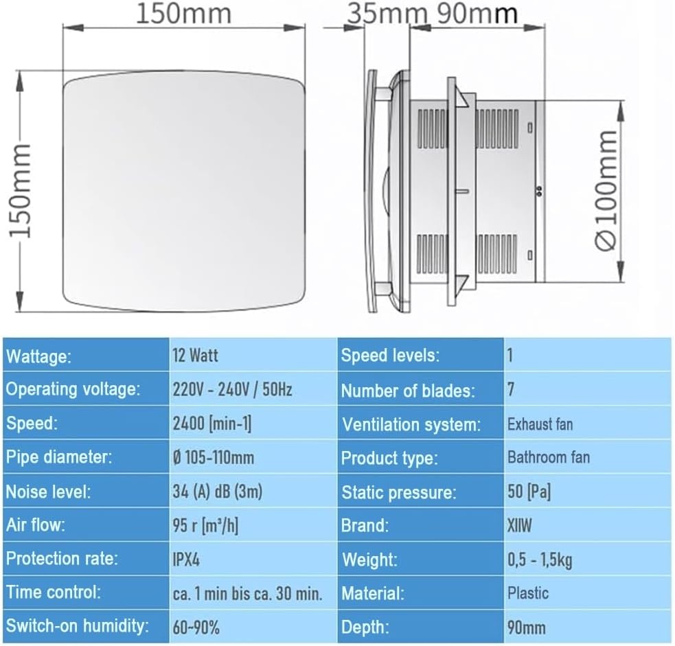 Badkamerventilator 100mm met Vochtsensor & Timer - 34% Korting!