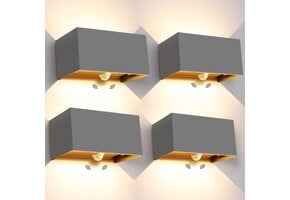 LED Wandlampen Set 4x 20W Warm Wit met Bewegingssensor - Grijs