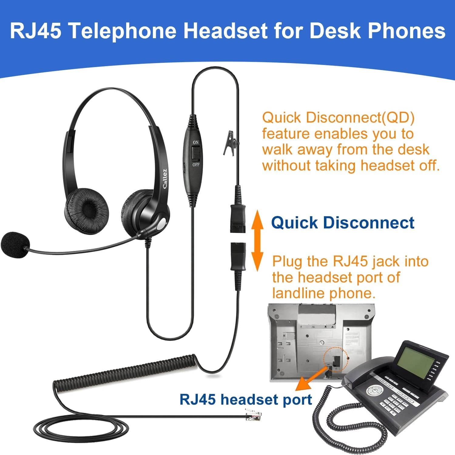 Callez RJ45 Headset met Ruisonderdrukking & Quick Disconnect - 59% Korting