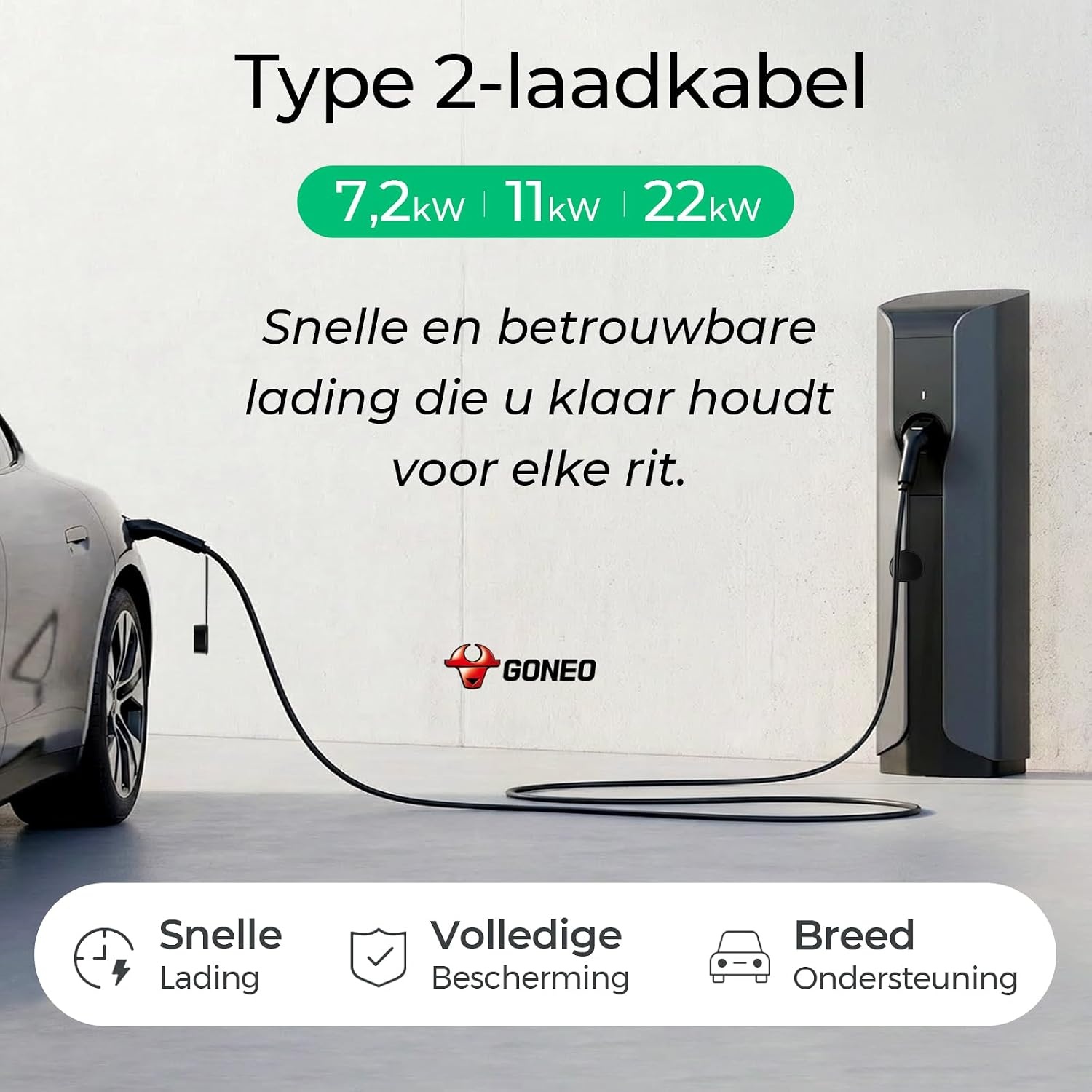 GONEO Type 2 Laadkabel 22kW 5M 32A Laadkabel Elektrische Auto Type 2 3 Fase Modus 3 voor E auto EV/PHEV met Draagtas