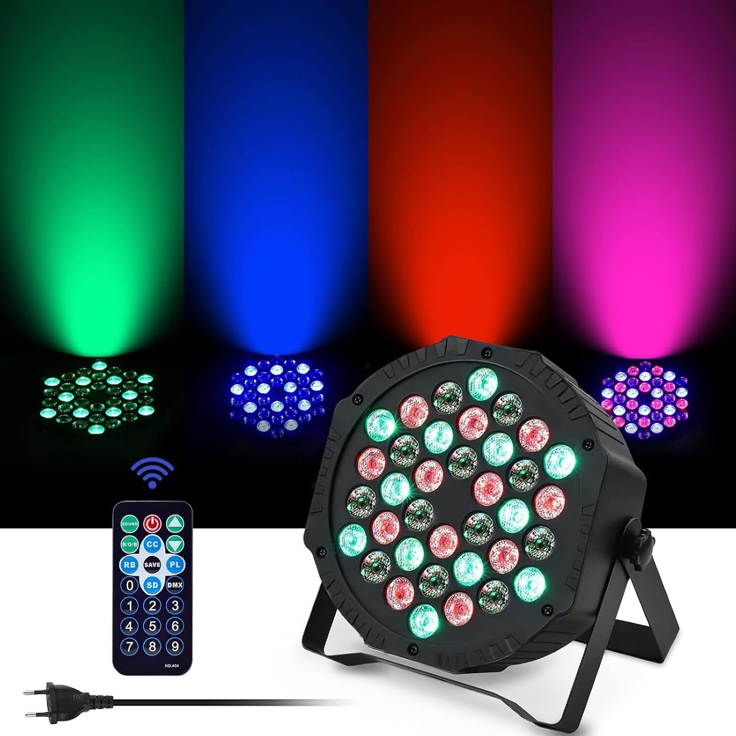 LED Par Spotlight 36 LED 72W discolicht partylicht RGB DMX512 met afstandsbediening, podiumlicht 7 lichtmodi DJ licht voor party bar stage festival show - Maat 1 STK