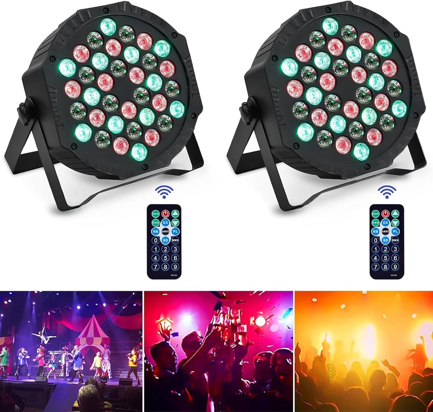 LED Par Spotlight 36 LED 72W discolicht partylicht RGB DMX512 met afstandsbediening, podiumlicht 7 lichtmodi DJ licht voor party bar stage festival show - Maat 1 STK