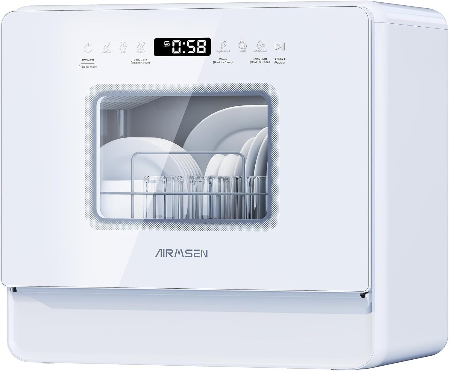 AIRMSEN Tafelvaatwasser, mini-vaatwasser met wateronthardingssysteem, 7+2 programma's en 5 liter watertank, compacte vaatwasser met/zonder wateraansluiting, ideaal voor appartementen, camper, wit