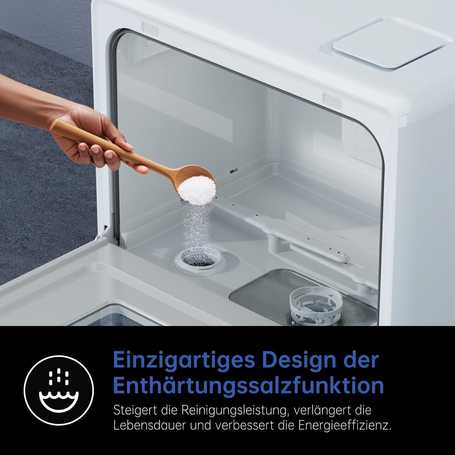 AIRMSEN Tafelvaatwasser, mini-vaatwasser met wateronthardingssysteem, 7+2 programma's en 5 liter watertank, compacte vaatwasser met/zonder wateraansluiting, ideaal voor appartementen, camper, wit
