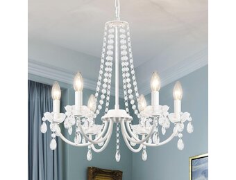 Kristallen kroonluchter, 6 lichten kroonluchters plafondlamp, moderne kroonluchter wit, E14 Base hanglamp, kristallen plafondverlichting voor woonkamer, eetkamer, slaapkamer, hal, keuken