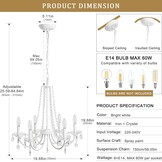 Kristallen kroonluchter, 6 lichten kroonluchters plafondlamp, moderne kroonluchter wit, E14 Base hanglamp, kristallen plafondverlichting voor woonkamer, eetkamer, slaapkamer, hal, keuken