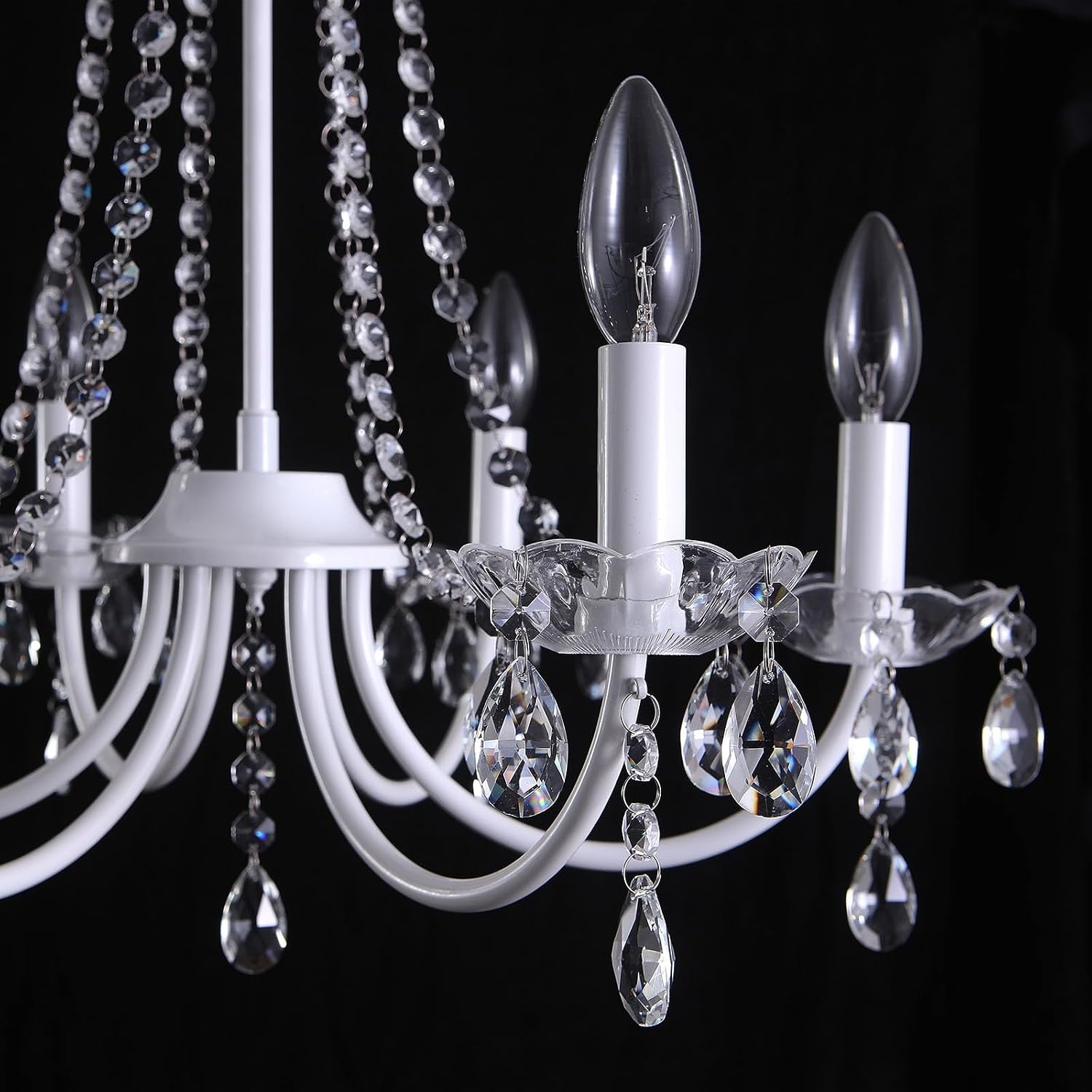 Kristallen kroonluchter, 6 lichten kroonluchters plafondlamp, moderne kroonluchter wit, E14 Base hanglamp, kristallen plafondverlichting voor woonkamer, eetkamer, slaapkamer, hal, keuken