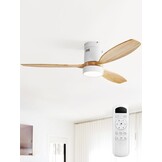 Sofucor Plafondventilator met ledverlichting, 132 cm, plafondventilatorlamp met afstandsbediening, 3 houten vleugels, DC-motor, timer, 3 kleurtemperaturen en 6 snelheden, zomerse wintermodus
