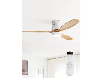Sofucor Plafondventilator met ledverlichting, 132 cm, plafondventilatorlamp met afstandsbediening, 3 houten vleugels, DC-motor, timer, 3 kleurtemperaturen en 6 snelheden, zomerse wintermodus