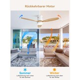 Sofucor Plafondventilator met ledverlichting, 132 cm, plafondventilatorlamp met afstandsbediening, 3 houten vleugels, DC-motor, timer, 3 kleurtemperaturen en 6 snelheden, zomerse wintermodus