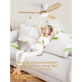 Sofucor Plafondventilator met ledverlichting, 132 cm, plafondventilatorlamp met afstandsbediening, 3 houten vleugels, DC-motor, timer, 3 kleurtemperaturen en 6 snelheden, zomerse wintermodus