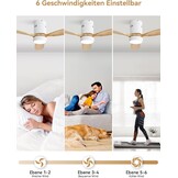 Sofucor Plafondventilator met ledverlichting, 132 cm, plafondventilatorlamp met afstandsbediening, 3 houten vleugels, DC-motor, timer, 3 kleurtemperaturen en 6 snelheden, zomerse wintermodus