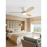 Sofucor Plafondventilator met ledverlichting, 132 cm, plafondventilatorlamp met afstandsbediening, 3 houten vleugels, DC-motor, timer, 3 kleurtemperaturen en 6 snelheden, zomerse wintermodus