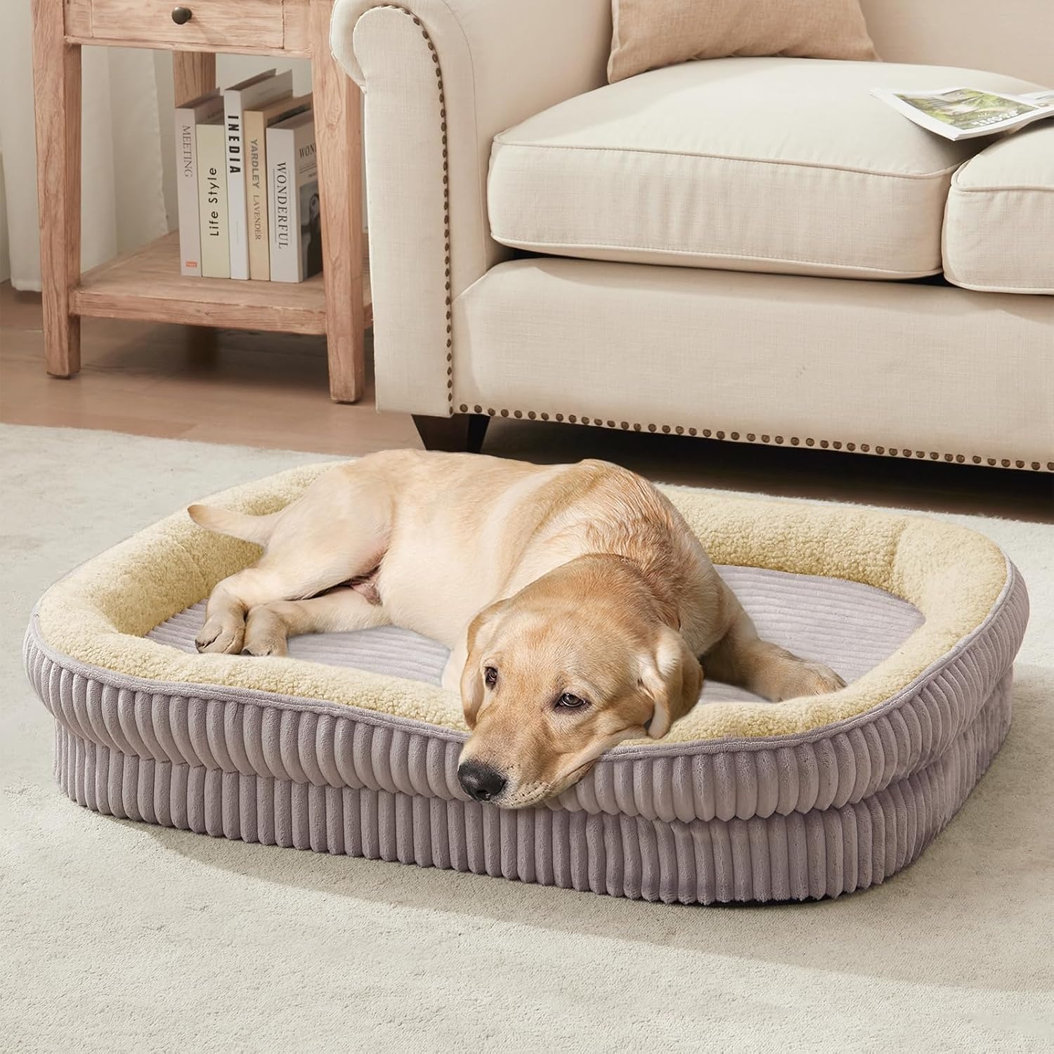 Orthopaedic Bed for Medium and Large Dogs, High Density Foam Dog Sofa with Four Sided Cushion, Pet Bed, Removable and Washable Cover, Non-Slip Bottom