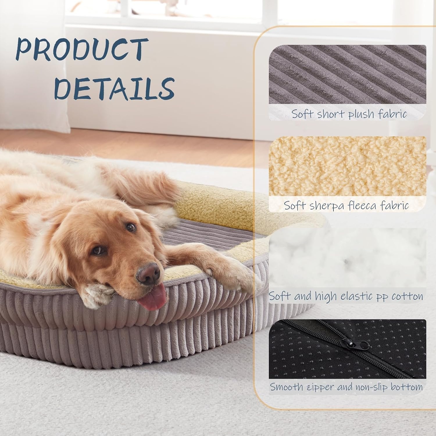 Orthopaedic Bed for Medium and Large Dogs, High Density Foam Dog Sofa with Four Sided Cushion, Pet Bed, Removable and Washable Cover, Non-Slip Bottom