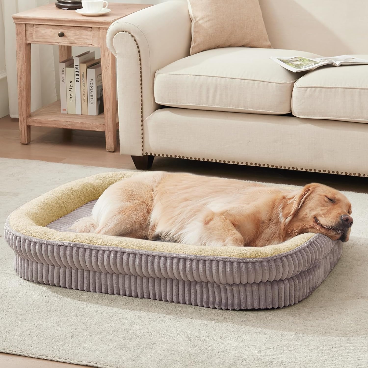 Orthopaedic Bed for Medium and Large Dogs, High Density Foam Dog Sofa with Four Sided Cushion, Pet Bed, Removable and Washable Cover, Non-Slip Bottom