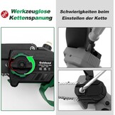 Goldsea Accukettingzaag, 8 inch mini-kettingzaag met accu, olietank, max. 21 V, 4,0 Ah, borstelloze motor, gereedschapsloze kettingspanning en automatische kettingsmering, batterijniveau-indicator,